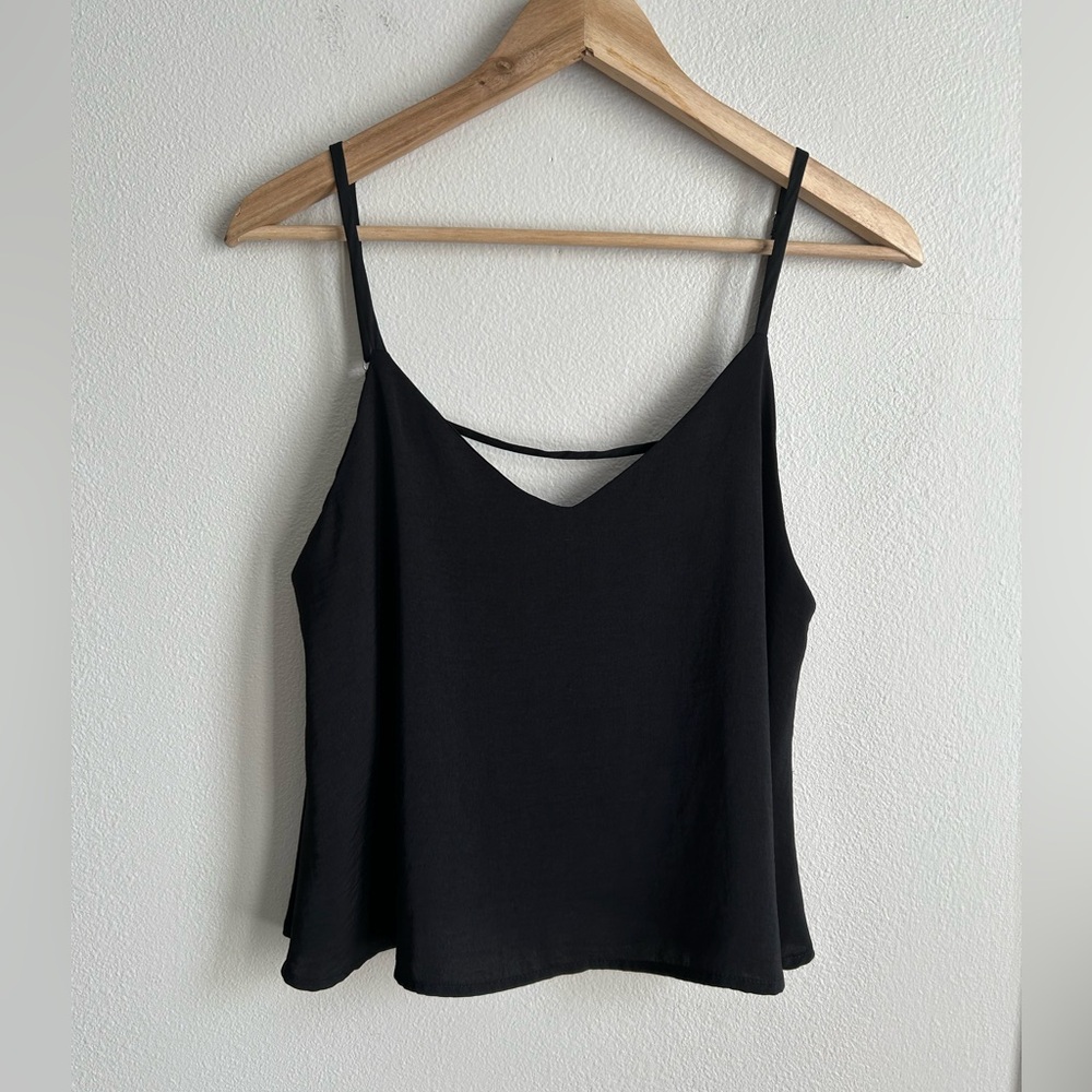 Black Chiffon Tank Top with Spaghetti Straps and Low Back